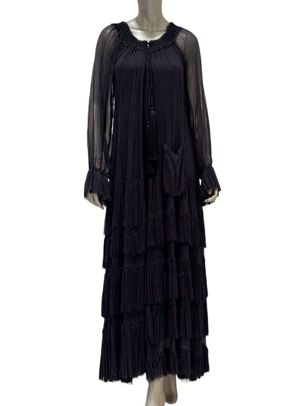 Valentino Vintage Black Pleated Tiered Dress  Sz.S/M